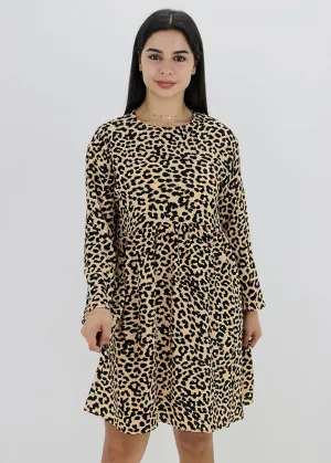 Damenleopardenprint-Kleid, Beige/Schwarz