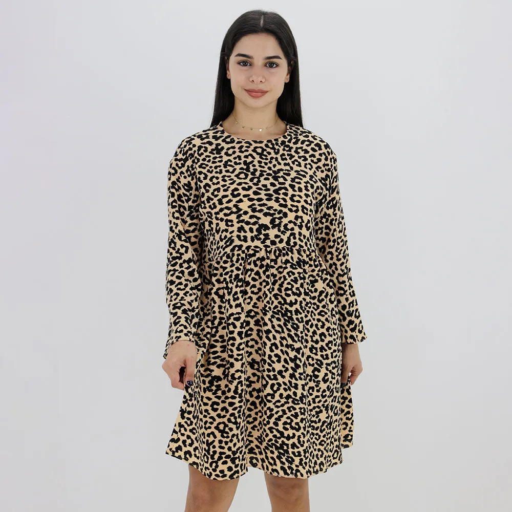 Damenleopardenprint-Kleid in Regular Fit, Beige