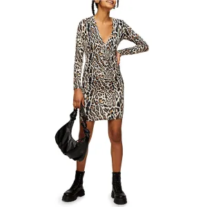 Damen-Leoparden-Rüschen-Minikleid, Mehrfarbig