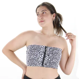 Damen Leopardenmuster Crop Top mit Reißverschluss vorne, Weiß/Schwarz