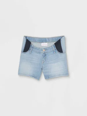 Damen Schwangerschafts-Washed-Denim-Shorts, Hellblau
