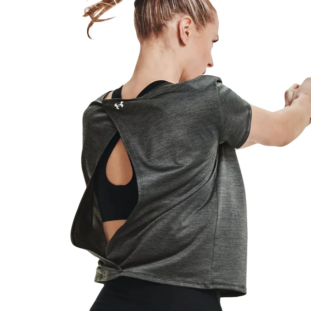 Damen Mesh Sportoberteil mit offenem Rücken, Schwarz