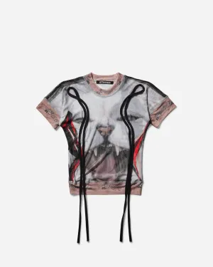 Damen Mesh T-Shirt mit Katzenprint