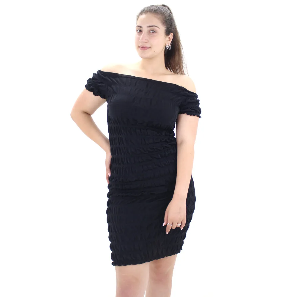 Damen Glitzer-Schulterfreies Kittelkleid, Schwarz