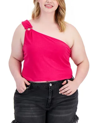 Damens Oberteil mit einer Schulter und Rippenstruktur, Fuchsia