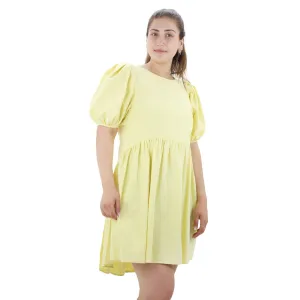 Damenkleid mit offenem Rücken und Puffärmeln, Einfarbig, Gelb