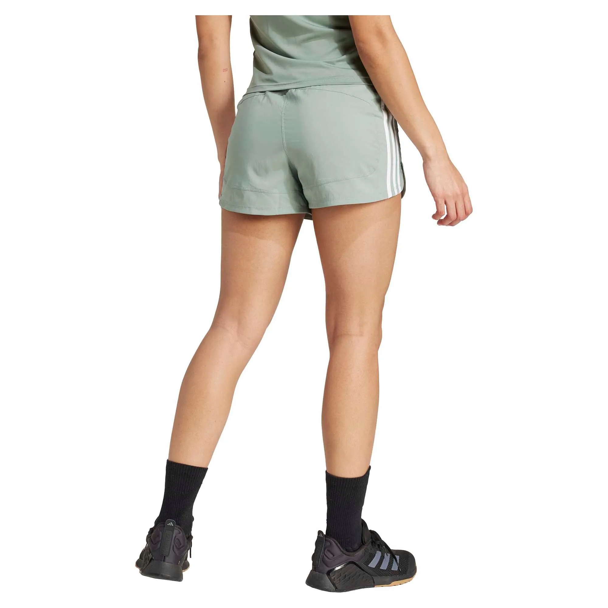 Damen Pacer Trainingsshorts mit 3 Streifen, gewebt, hochgeschnittene Taille, 5 Zoll