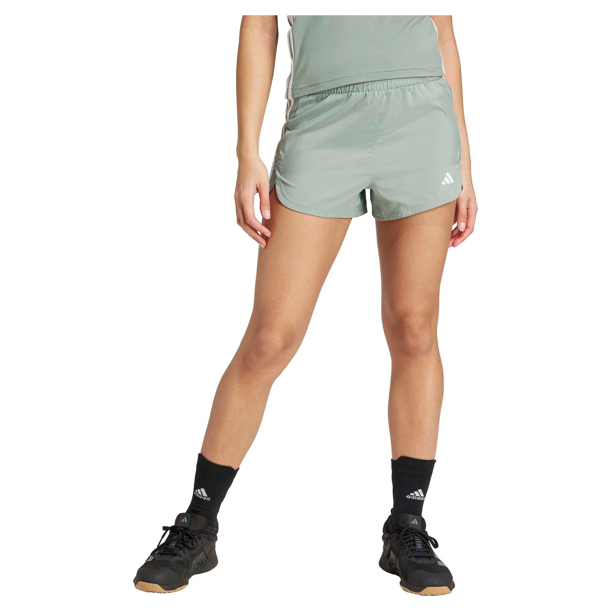 Damen Pacer Trainingsshorts mit 3 Streifen, gewebt, hochgeschnittene Taille, 5 Zoll