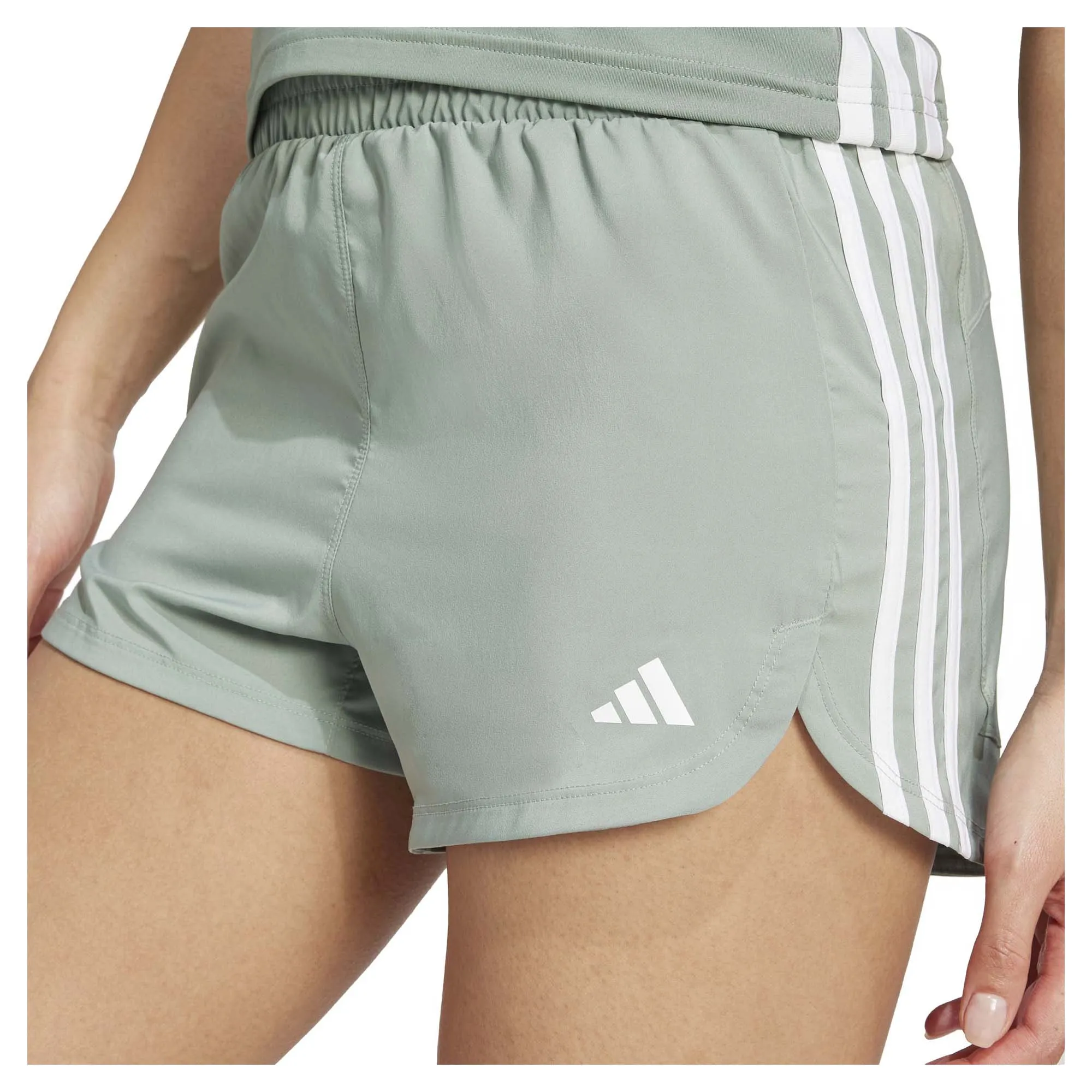 Damen Pacer Trainingsshorts mit 3 Streifen, gewebt, hochgeschnittene Taille, 5 Zoll