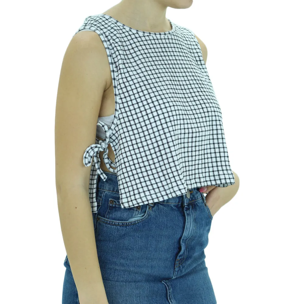 Damen Karo Crop Top, Weiß/Schwarz