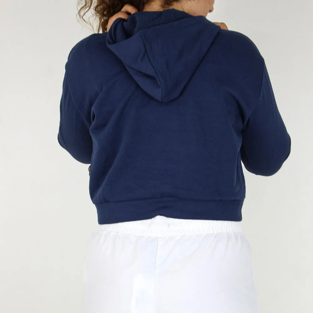 Damen einfarbiges Crop-Hoodie, Marineblau