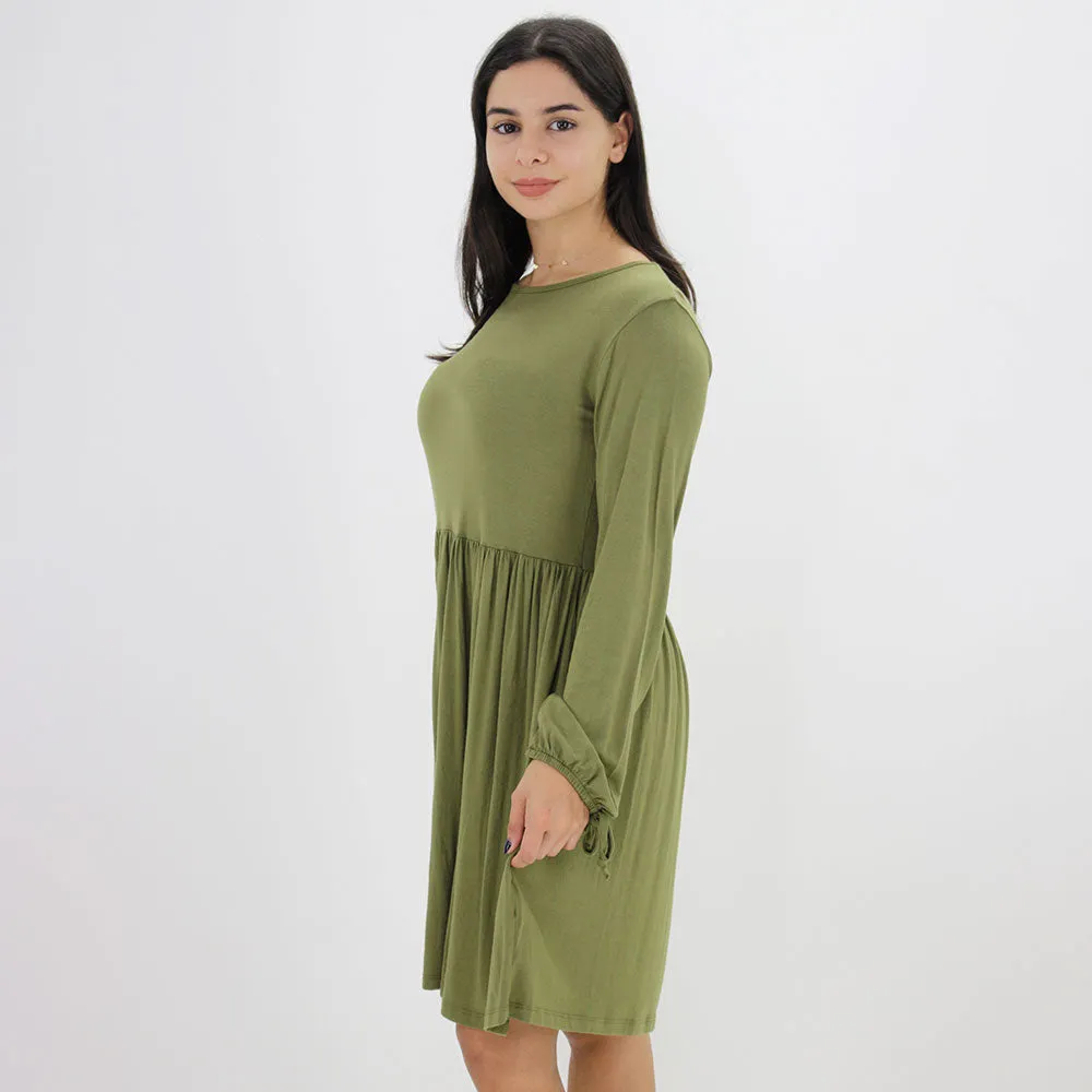 Damen schlichtes Schlaghosen-Kleid, regelmäßige Passform, Olive