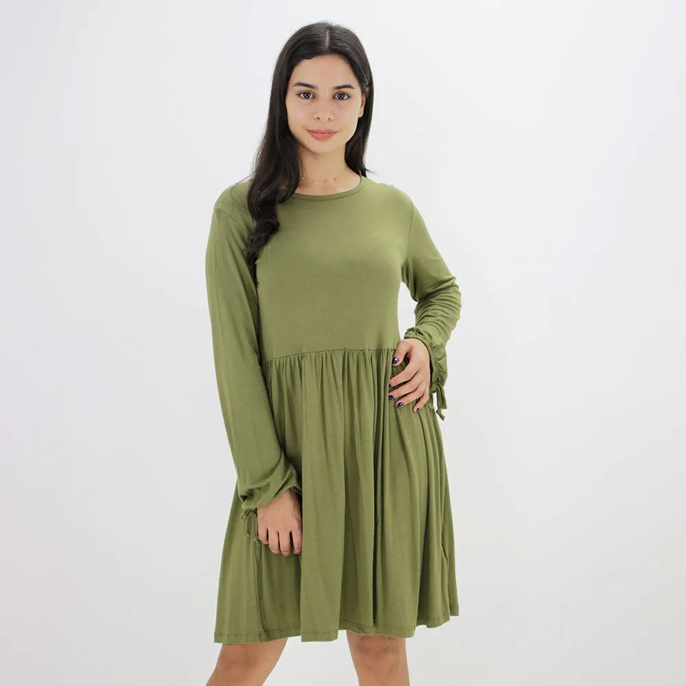 Damen schlichtes Schlaghosen-Kleid, regelmäßige Passform, Olive