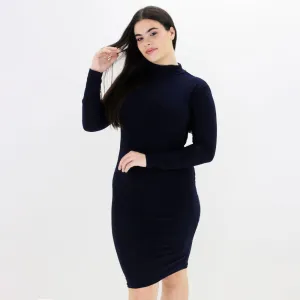 Damen einfaches Kleid mit offenem Rücken, Marineblau