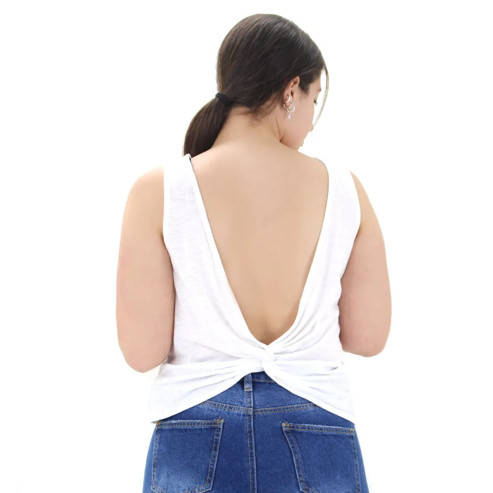 Damen einfaches Top mit offenem Rücken, Weiß
