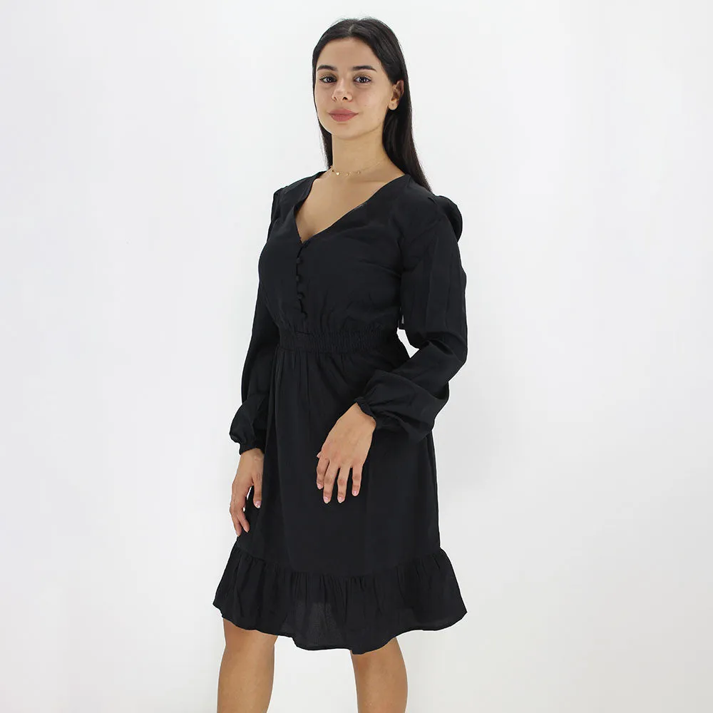 Damen-Rüschenkleid, schwarz