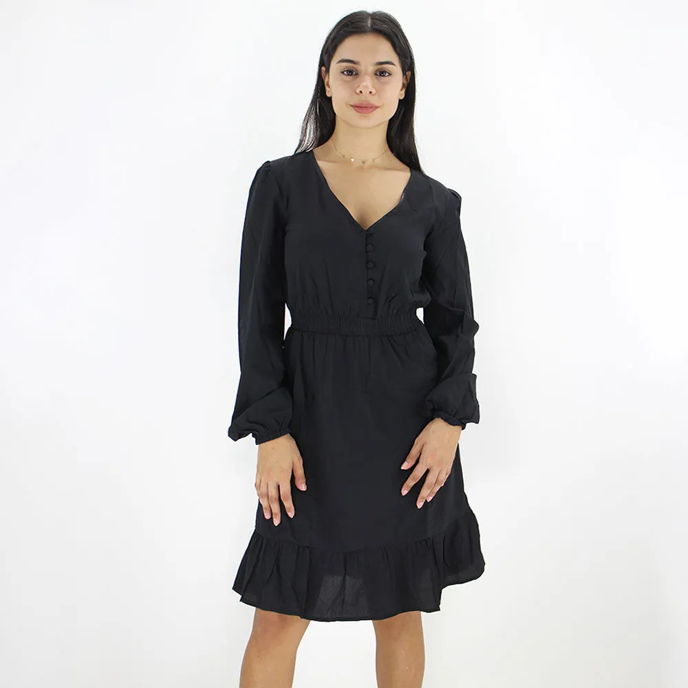 Damen-Rüschenkleid, schwarz