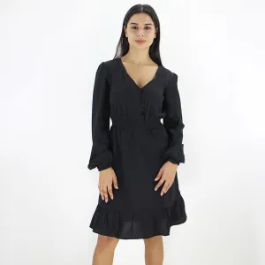 Damen-Rüschenkleid, schwarz