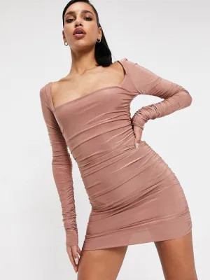 Einfaches Kurzes Damenkleid in Uni, Rosenholz