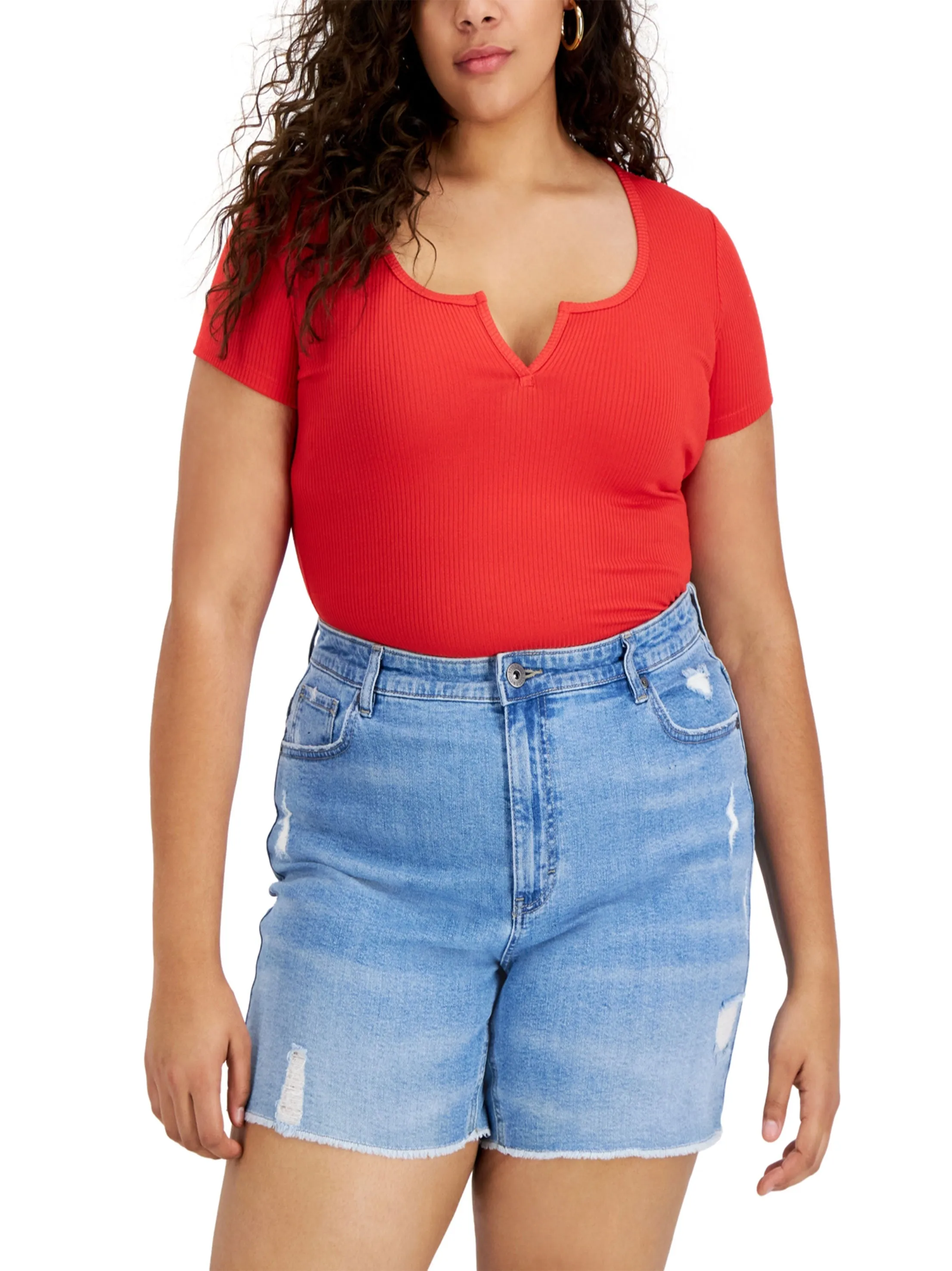 Damen-Body mit Rippenmuster in Plus Size, Rot