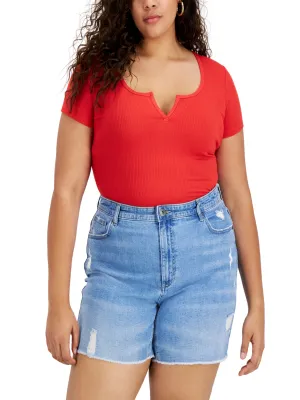Damen-Body mit Rippenmuster in Plus Size, Rot