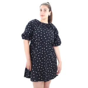 Damen-Polkapunkte-Kleid mit Puffärmeln, Schwarz