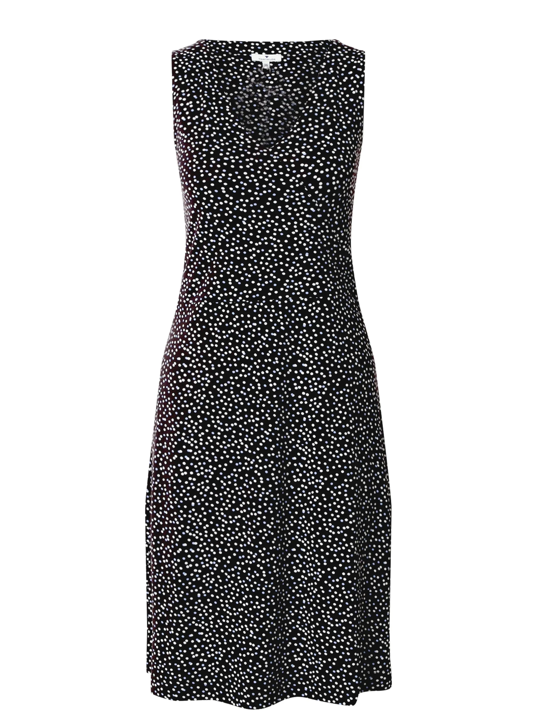 Damen-Polkapunkte-V-Ausschnitt-Kleid, Schwarz