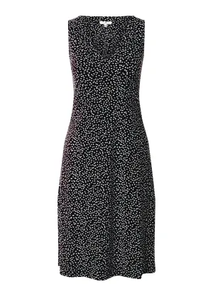 Damen-Polkapunkte-V-Ausschnitt-Kleid, Schwarz