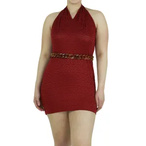 Damen Kurzes Casual-Kleid mit Druck, Burgunderrot