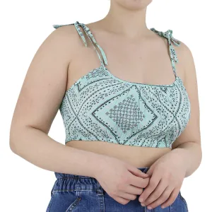 Damen bedrucktes Crop Top, Aqua