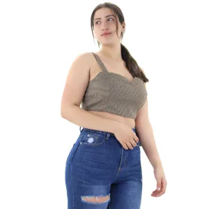 Damen bedrucktes Crop Top, Braun
