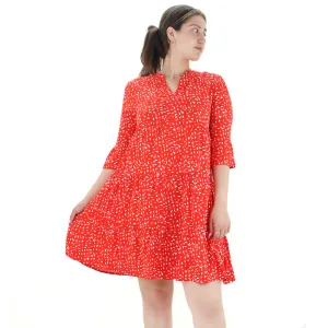 Damen Blumenmuster-Schwungkleid, Rot