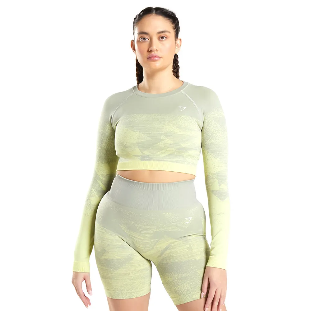 Damen Sporttop mit Langarm und Druckmuster, Gelb