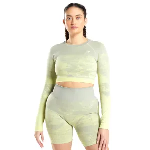 Damen Sporttop mit Langarm und Druckmuster, Gelb