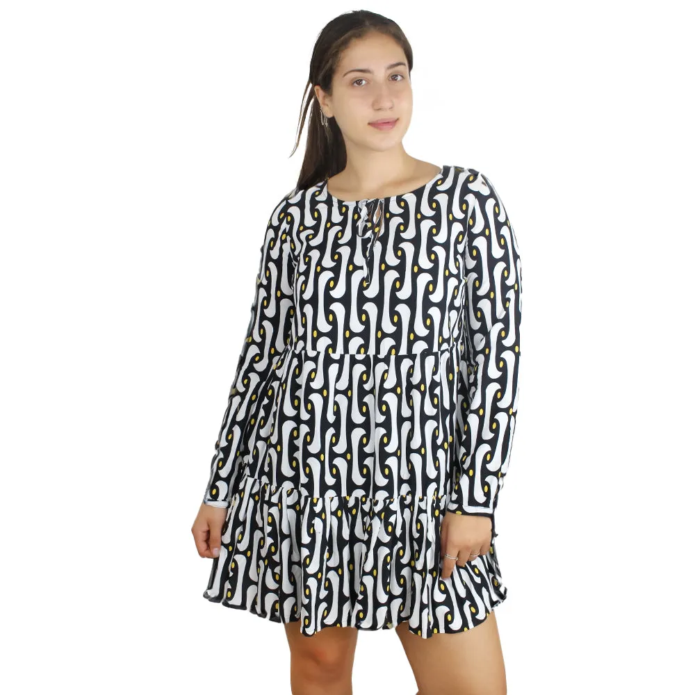 Damen-Rüschensaumkleid mit Druck, Mehrfarbig