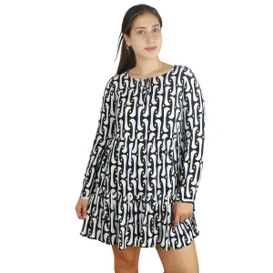 Damen-Rüschensaumkleid mit Druck, Mehrfarbig