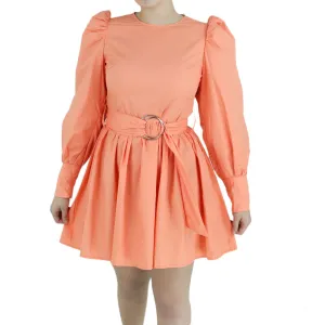 Damenkleid mit Puffärmeln und Gürtel, Koralle