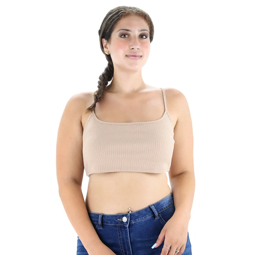 Damens Ripptes Spaghetti-Träger Crop Top, Beige