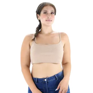 Damens Ripptes Spaghetti-Träger Crop Top, Beige