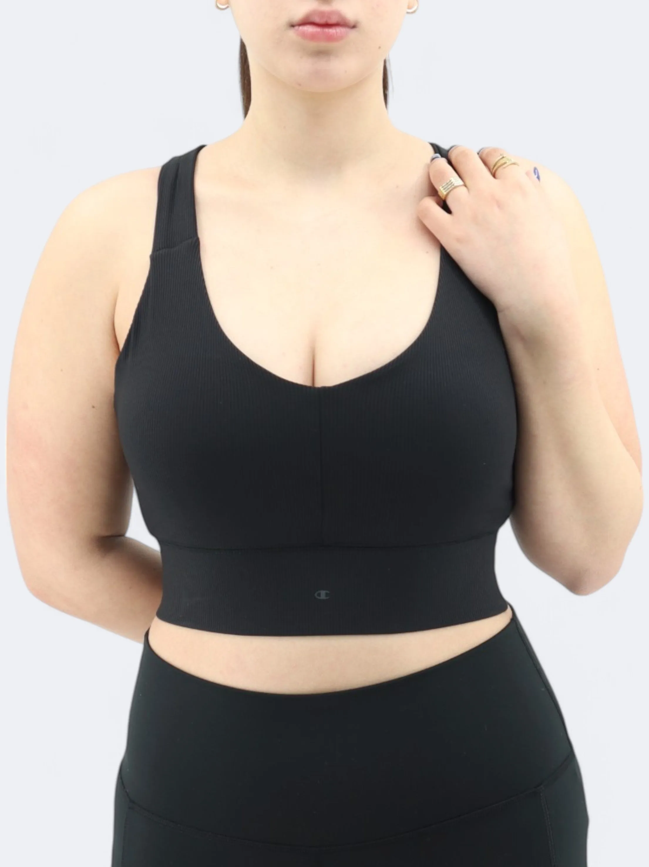 Damen Rippen-Sport-Croptop, Schwarz