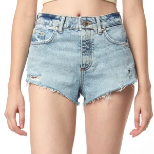 Zerrissene Minidenimshorts für Damen, Hellblau