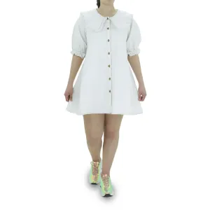 Damen-Rüschenkragen-Shirtkleid, Weiß