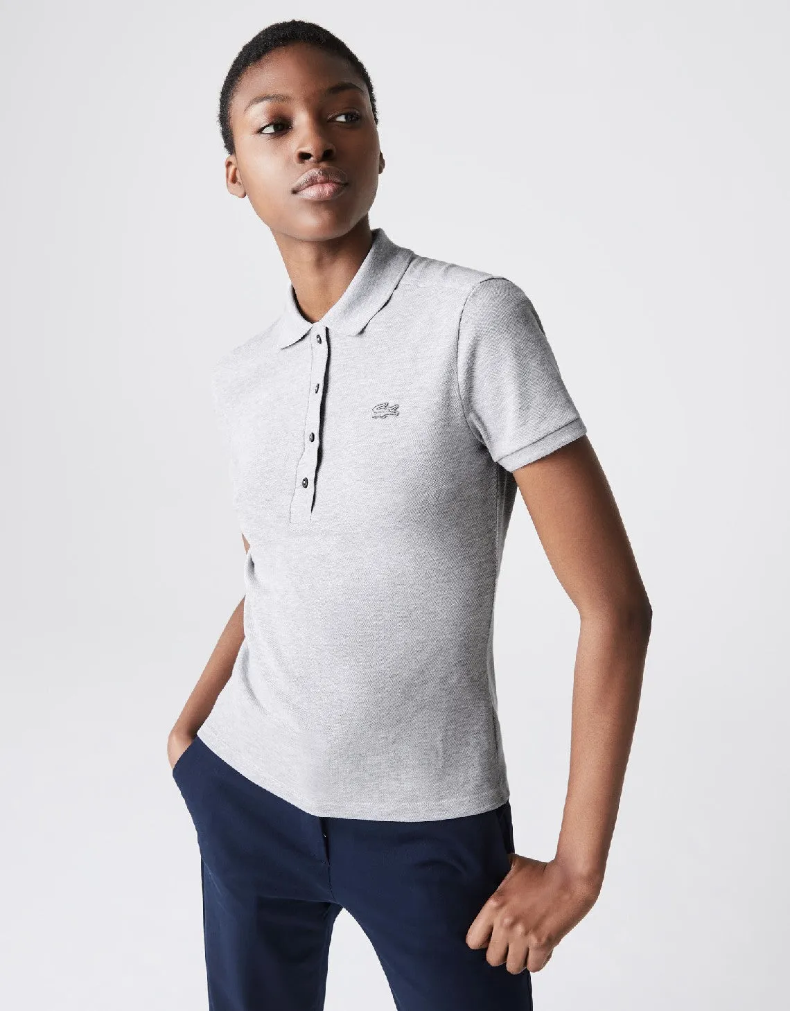 Damen Slim Fit Stretch Baumwoll-Piqué-Polo Silber Chine Patagonia Kleidung