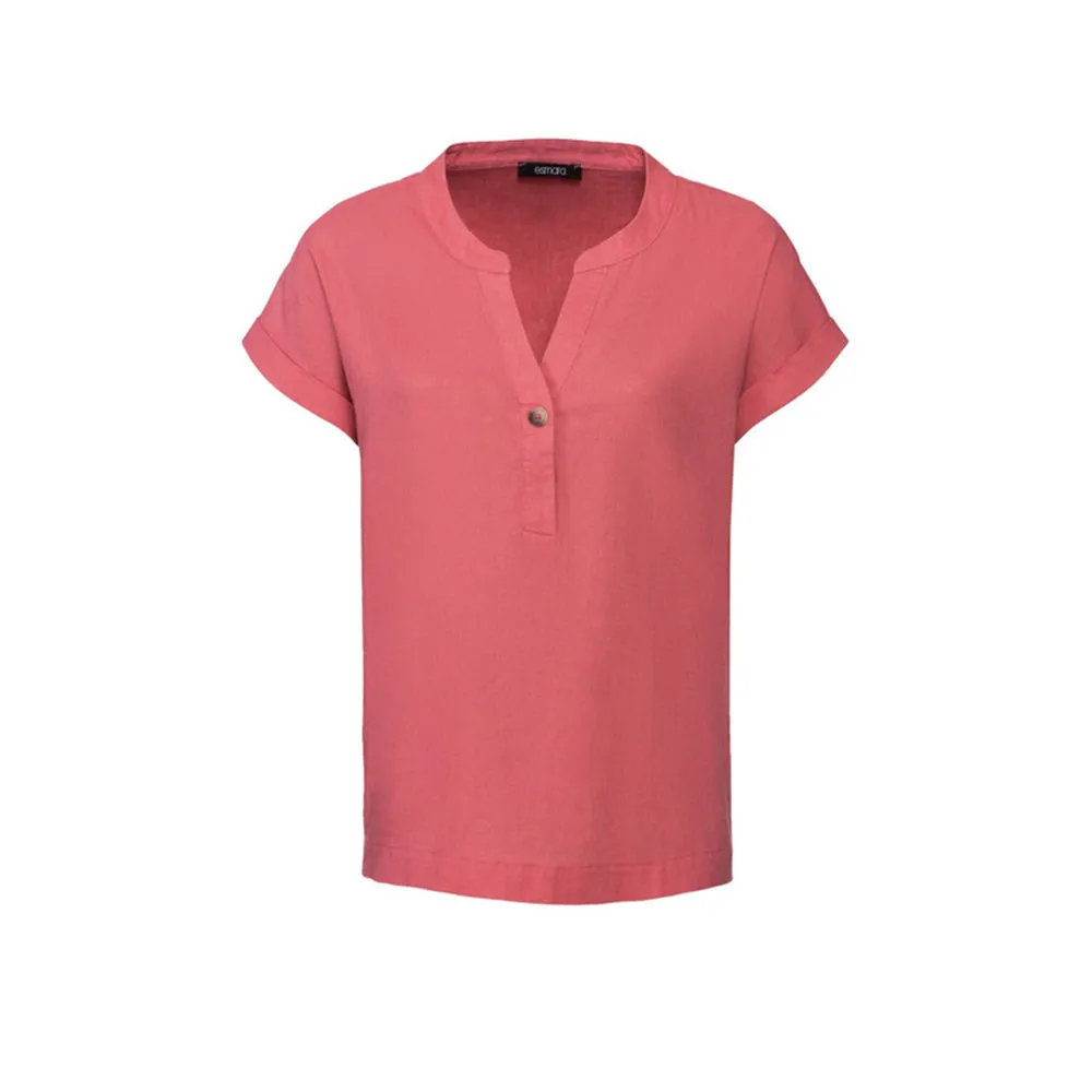 Damen-Solid-V-Ausschnitt-Top, Koralle