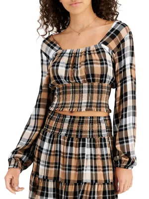 Damen-Smocked-Top mit eckigem Ausschnitt, mehrfarbig