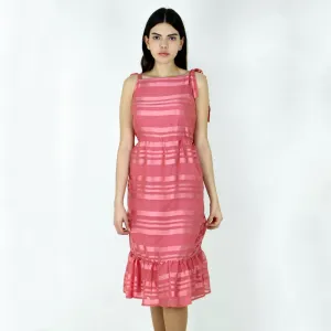 Damen Chiffon-Kleid mit Streifen, Rosa