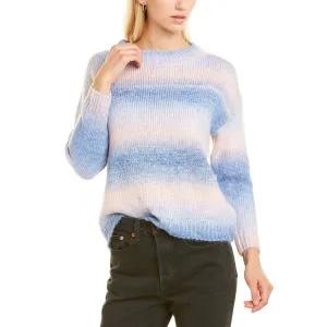 Damen gestreifter Rundhalspullover, Blau/Rosa