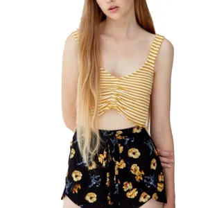 Damen Gestreiftes Crop Top, Senf/Beige