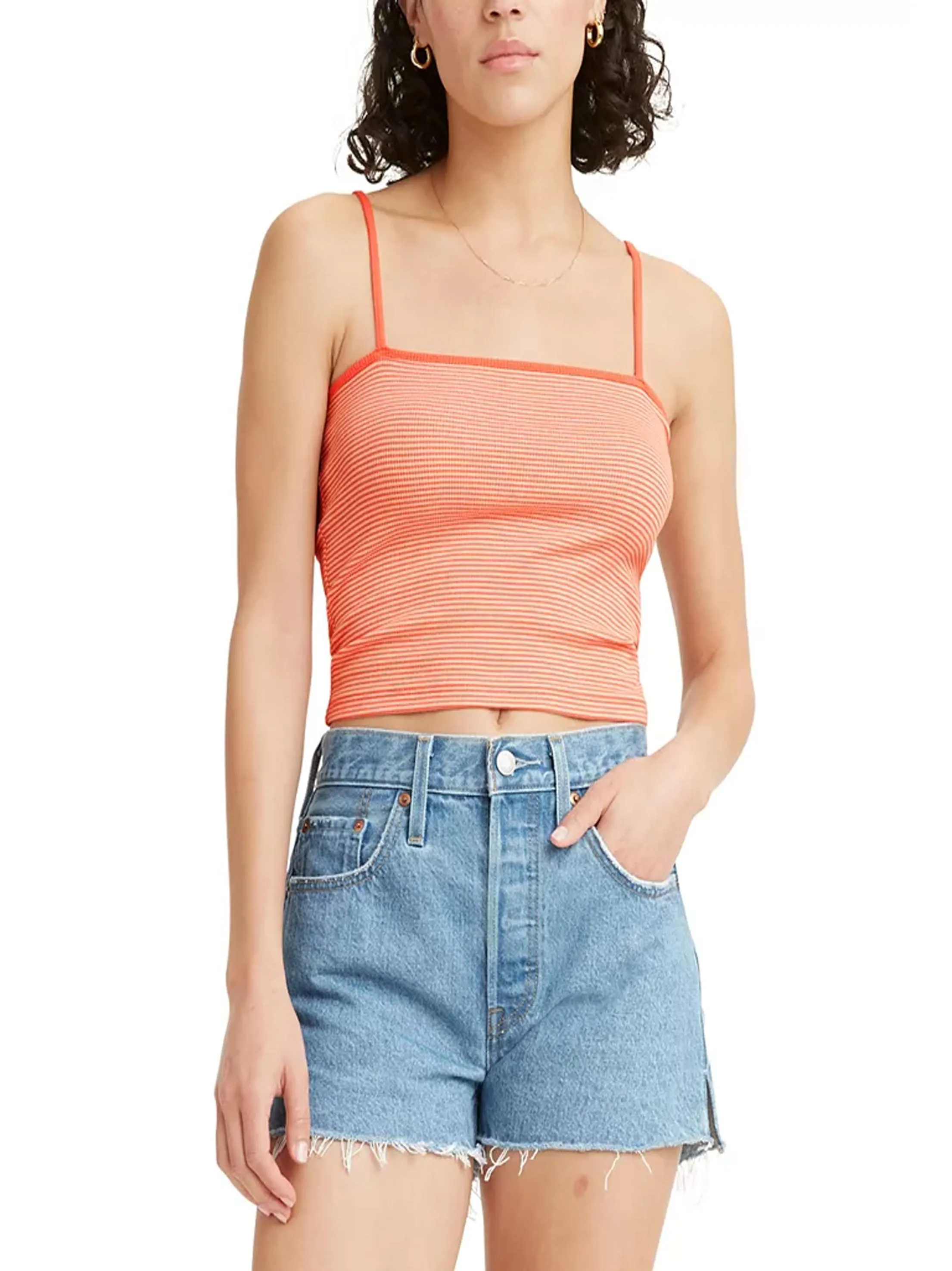 Damen Gestreiftes Crop Top, Pfirsich
