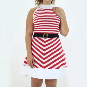 Damen Streifen Fit & Flare Kleid, Weiß/Rot